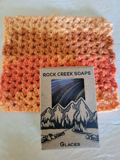 Peach/Orange wash cloth &amp; Rock Creek Soap