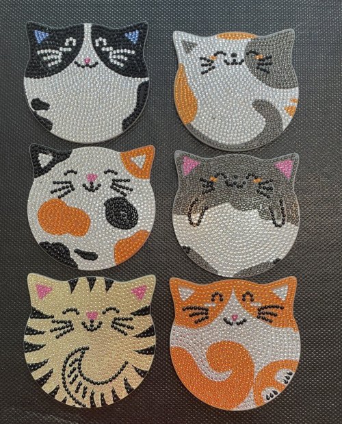 Diamond Art: Cat Coasters, Set of 6