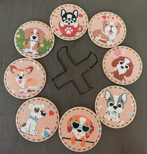 Diamond Art Coasters: Set of 8 Assorted Dogs (Peach)