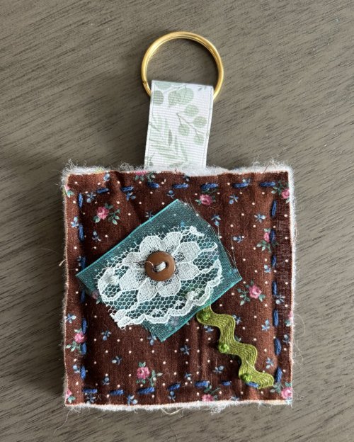 Quilted Key Ring, brown and tan