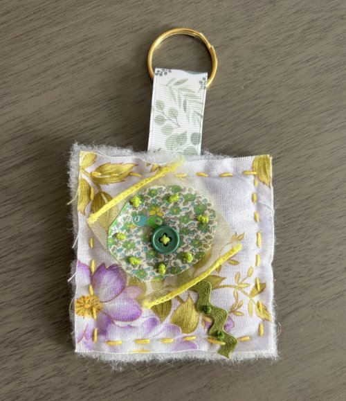 Quilted Key Ring, lavender and gray