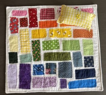 Quilted Blanket or Table Mat/Doll Blanket &amp; Pillow, Multi-Color