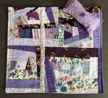 Quilted Blanket or Table Mat/Doll Blanket & Pillow, Purple